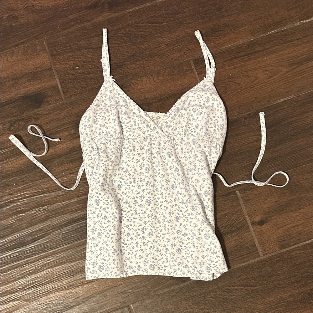 Brandy Melville White and Blue Floral Camisole